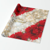 Merry kerst Elegant Gold Script Poinsettia Cadeaupapier (Uitgerold)