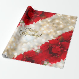 Merry kerst Elegant Gold Script Poinsettia Cadeaupapier
