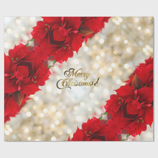 Merry kerst Elegant Gold Script Poinsettia Cadeaupapier (Vlak)