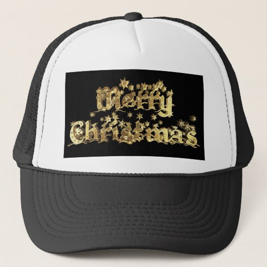 Merry kerst Elegant Gold Stars Typografie Trucker Pet (Voorkant)