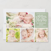 Merry kerst Elegant Green Script Photo Collage Feestdagenkaart (Voorkant)