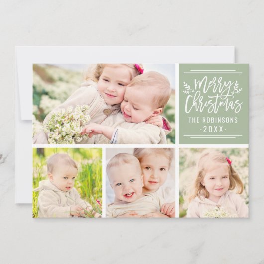Merry kerst Elegant Green Script Photo Collage Feestdagenkaart (Voorkant)