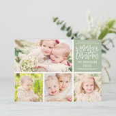 Merry kerst Elegant Green Script Photo Collage Feestdagenkaart (Staand voorkant)