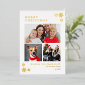 Merry kerst Elegant Photo Collage Gold Folie Feestdagenkaart (Staand Voorkant)