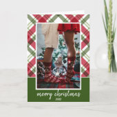 Merry kerst Elegant Red Green Pset Foto Feestdagen Kaart (Voorkant)