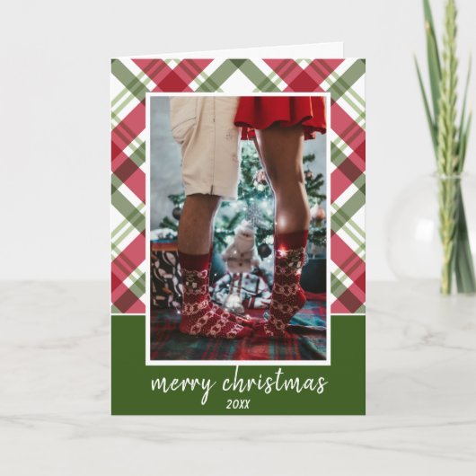 Merry kerst Elegant Red Green Pset Foto Feestdagen Kaart (Voorkant)