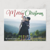 Merry kerst Elegant Red Green Script Foto Briefkaart (Voorkant)