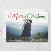 Merry kerst Elegant Red Green Script Foto Feestdagenkaart (Voorkant)