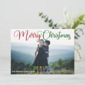 Merry kerst Elegant Red Green Script Foto Feestdagenkaart (Staand voorkant)