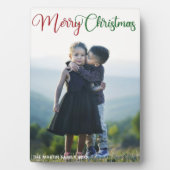 Merry kerst Elegant Red Green Script Foto Fotoplaat (voorkant)