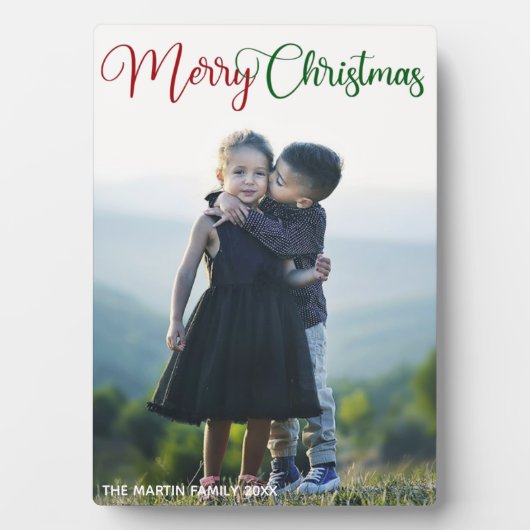 Merry kerst Elegant Red Green Script Foto Fotoplaat (voorkant)