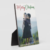 Merry kerst Elegant Red Green Script Foto Fotoplaat (Zijkant)