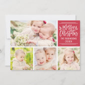 Merry kerst Elegant Red Script Photo Collage Feestdagenkaart (Voorkant)