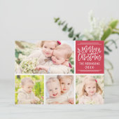 Merry kerst Elegant Red Script Photo Collage Feestdagenkaart (Staand voorkant)
