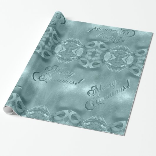 Merry kerst Elegant Script Blue Turquoise Cadeaupapier (Uitgerold)