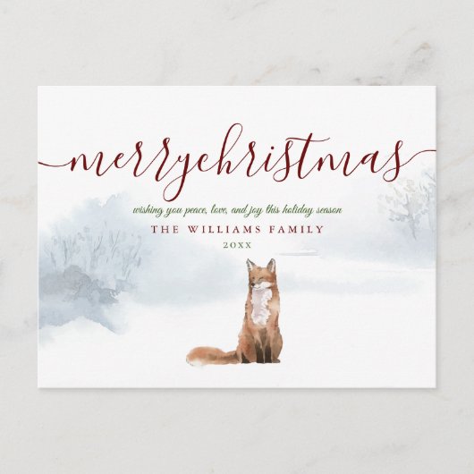 Merry kerst Elegant Script Winter Fox Briefkaart (Voorkant)