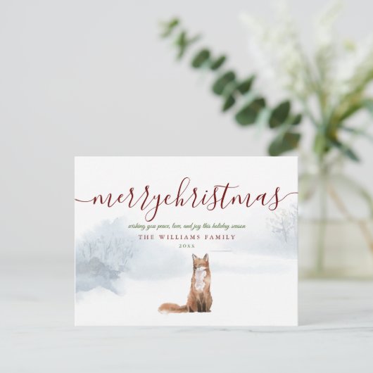 Merry kerst Elegant Script Winter Fox Briefkaart (Staand voorkant)