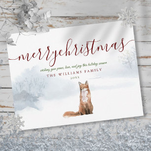 Merry kerst Elegant Script Winter Fox Briefkaart