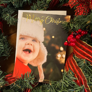 Merry kerst Elegant Typografie Foto Gold Folie Feestdagenkaart