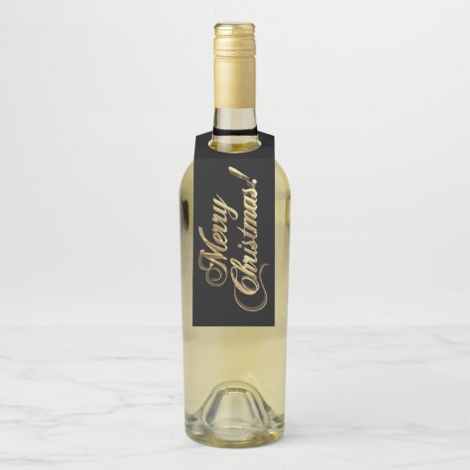 Merry kerst Elegant Typography Black Gold Flessenhanger (Op fles)
