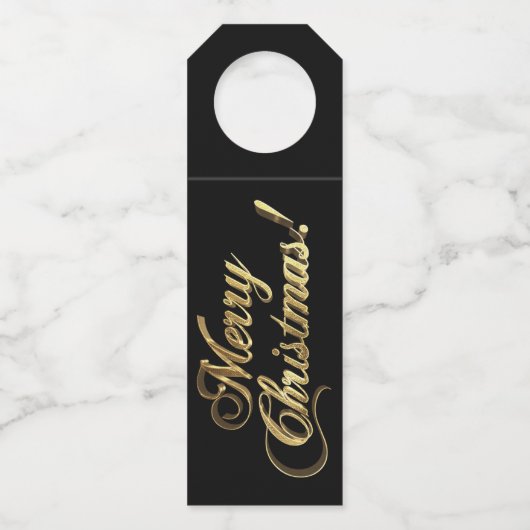 Merry kerst Elegant Typography Black Gold Flessenhanger (Voorkant)