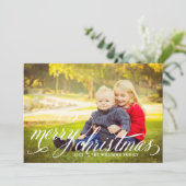 Merry kerst Elegant White Script Photo Collage Feestdagenkaart (Staand voorkant)