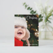 Merry kerst Elegant White Typografie Foto Briefkaart (Staand voorkant)