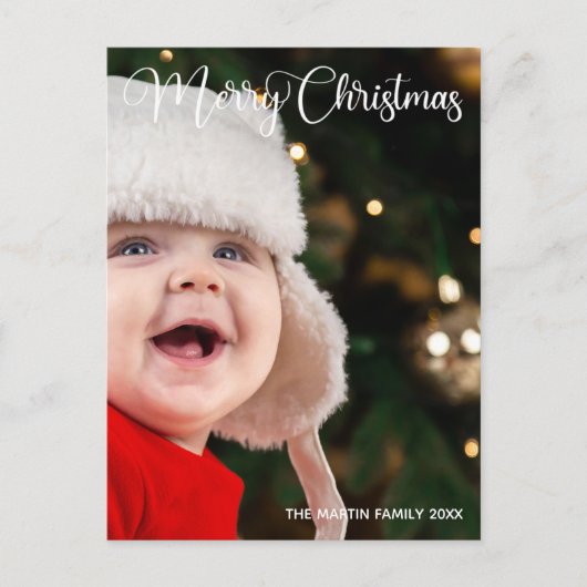 Merry kerst Elegant White Typografie Foto Briefkaart (Voorkant)