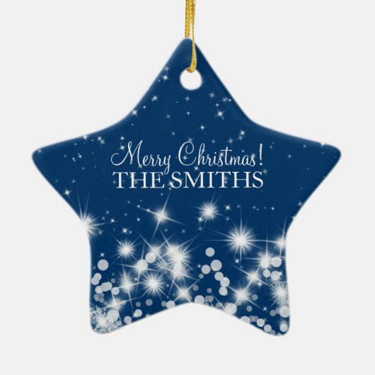 Merry kerst Elegant Winter Sparkle Royal Blue Keramisch Ornament (Achterkant)