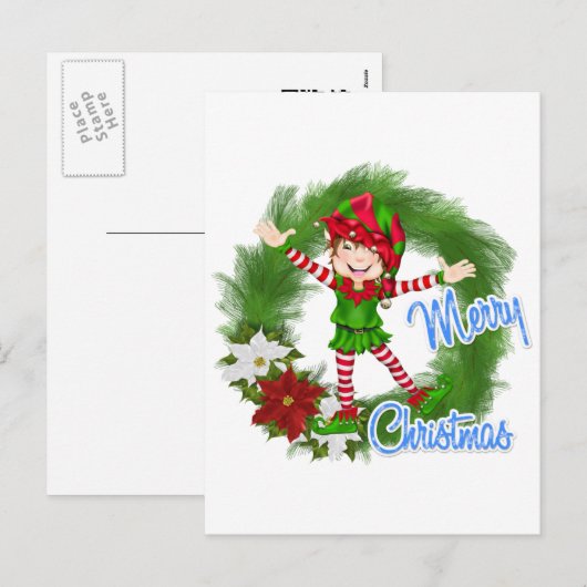 Merry kerst Elf Feestdagenkaart (Voorkant / Achterkant)