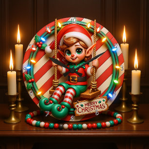 Merry kerst Elf Grote Klok