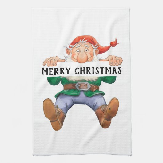 Merry kerst Elf Theedoek (Verticaal)