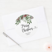 Merry kerst evergreen ronde sticker (Envelop)