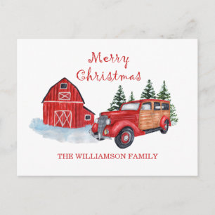 Merry kerst Farmhouse Red Truck Familienaam Briefkaart