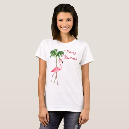 Merry kerst Flamingo T-shirt (Voorkant volledig)
