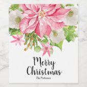 Merry kerst Floral Poinsettia Wijn Etiket (Enkel label)
