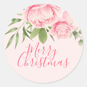 Merry kerst floral roze niet traditioneel ronde sticker