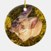 Merry kerst French Bulldog | Foto van uw hond Keramisch Ornament (Achterkant)