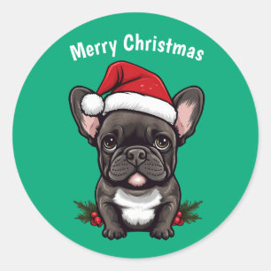 Merry kerst French Bulldog Ronde Sticker
