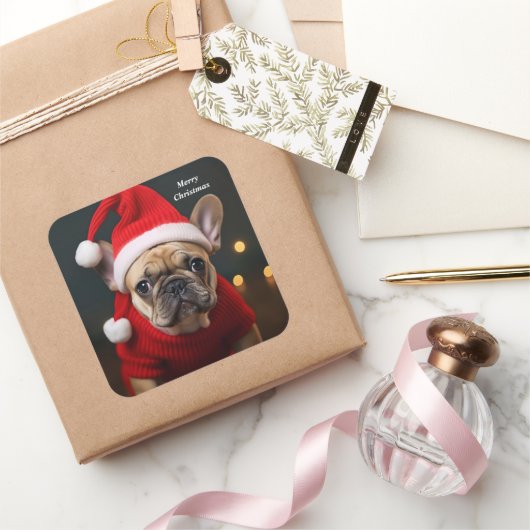 Merry kerst French Bulldog Vierkante Sticker (Geschenken)