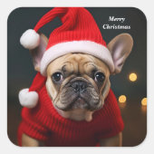 Merry kerst French Bulldog Vierkante Sticker (Voorkant)