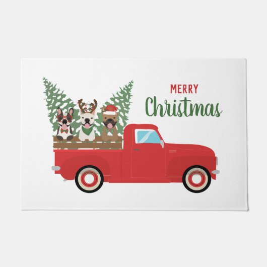 Merry kerst French Bulldogs Red Pickup Truck Deurmat (Voorkant)
