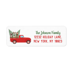 Merry kerst French Bulldogs Red Pickup Truck Etiket