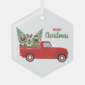 Merry kerst French Bulldogs Red Pickup Truck Glas Ornament (Voorkant)