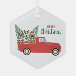 Merry kerst French Bulldogs Red Pickup Truck Glas Ornament