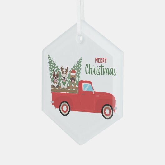 Merry kerst French Bulldogs Red Pickup Truck Glas Ornament (Voorkant links)