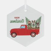 Merry kerst French Bulldogs Red Pickup Truck Glas Ornament (Achterkant)
