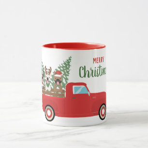 Merry kerst French Bulldogs Red Pickup Truck Mok