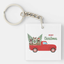 Merry kerst French Bulldogs Red Pickup Truck Sleutelhanger