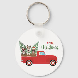 Merry kerst French Bulldogs Red Pickup Truck Sleutelhanger